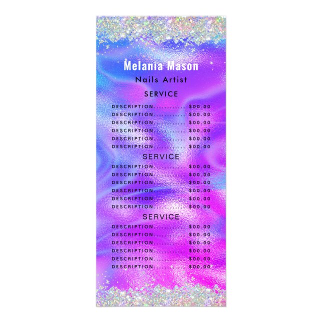 Menu de Preços da Salão de Unhas Brilho Holográfic (Frente)