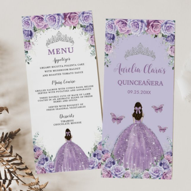 Menu de Quinceañera Floral de Lilac Rosa Roxo (Criador carregado)