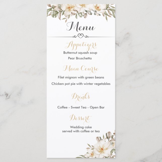 Menu de recepção de casamento com Magnolia Blossom (Frente)