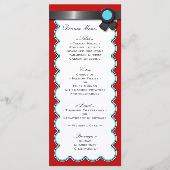 Menu de Recepção de casamento de Fita Preta e Verm (Frente)