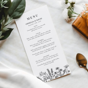 Menu de Recepção de casamento de flor selvagem do 