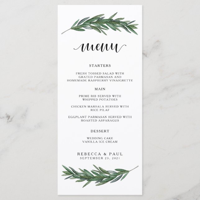 Menu de Recepção de casamento de Ramificações de A (Frente)