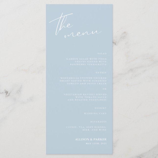 Menu de Recepção de casamento de Script Minimalist (Frente)