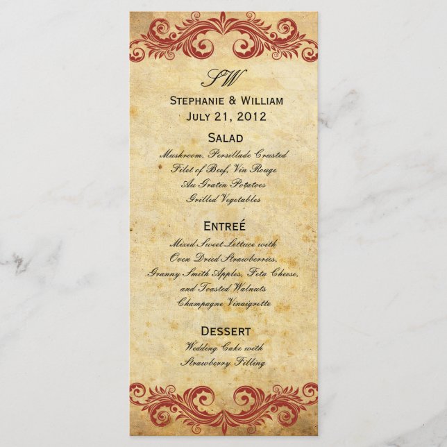 Menu de Recepção de casamento do turbilhão Vintage (Frente)