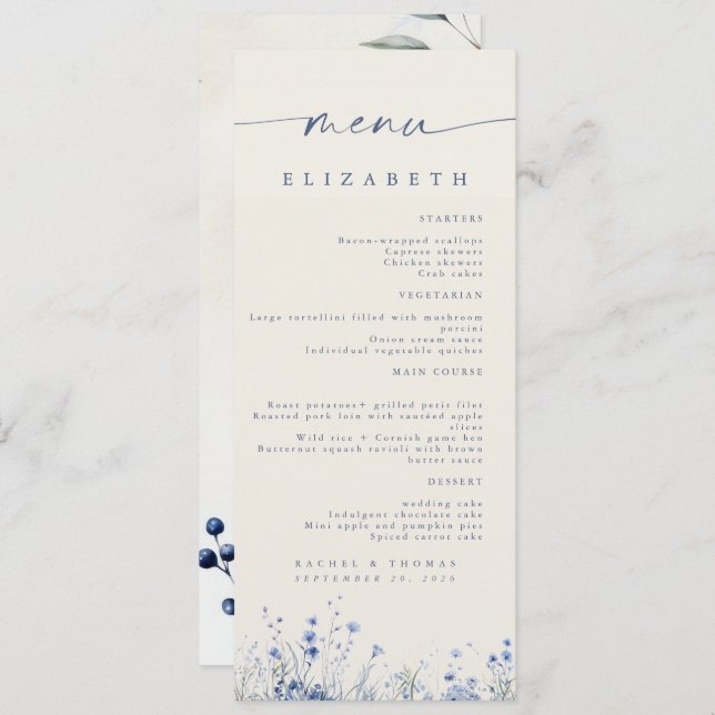 Menu de Recepção de Casamento Elegante (Frente/Verso)