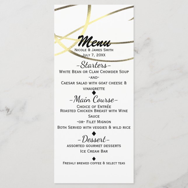 Menu de Recepção de Casamento em Folha Falsa Doura (Frente)
