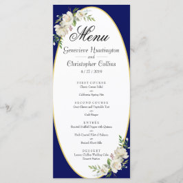Menu de Recepção de casamento Floral Azul Elegante