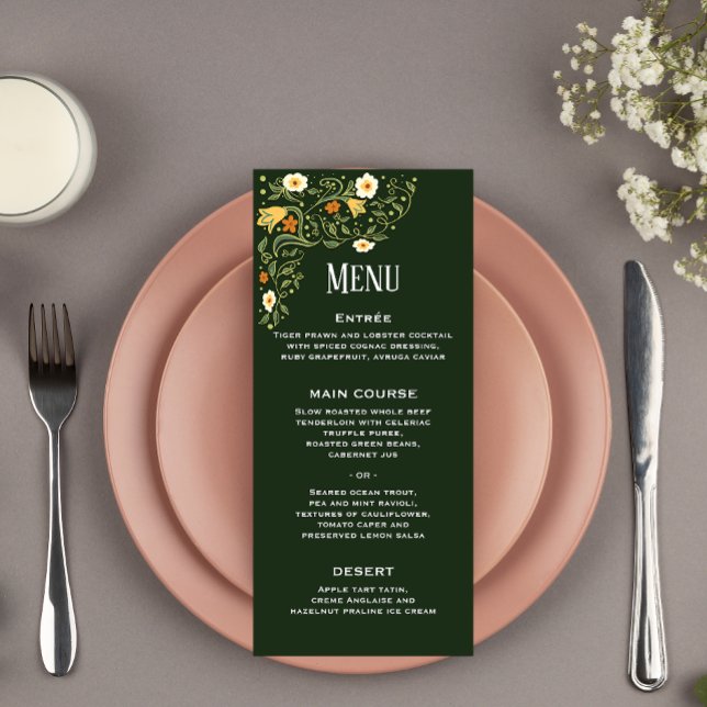 Menu de Recepção de casamento Floral Verde (Criador carregado)