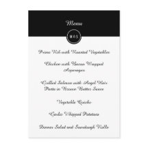 Menu de Recepção de casamento preto e branco cláss