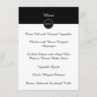 Menu de Recepção de casamento preto e branco cláss
