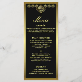 Menu de Recepção de casamento preto e Dourado Eleg