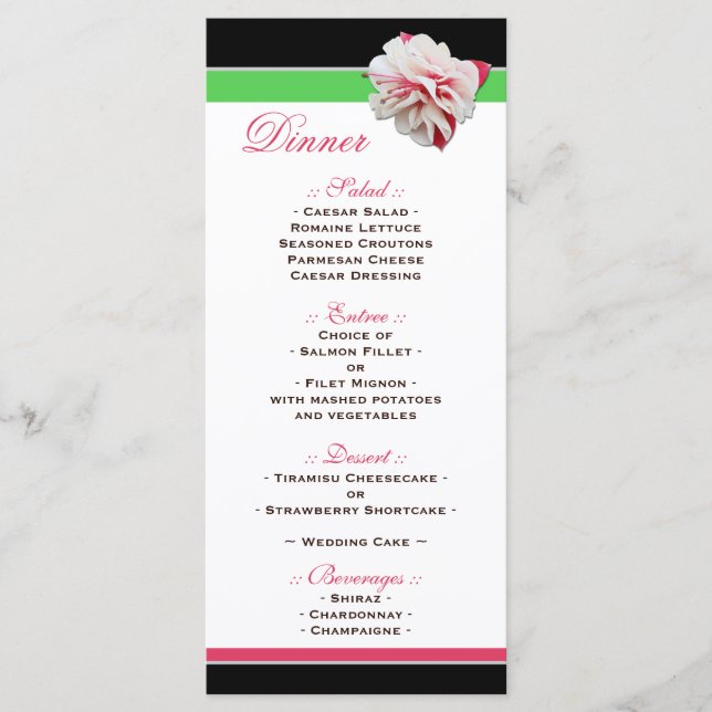 Menu de Recepção de casamento Rosa e Verde da Flor (Frente)