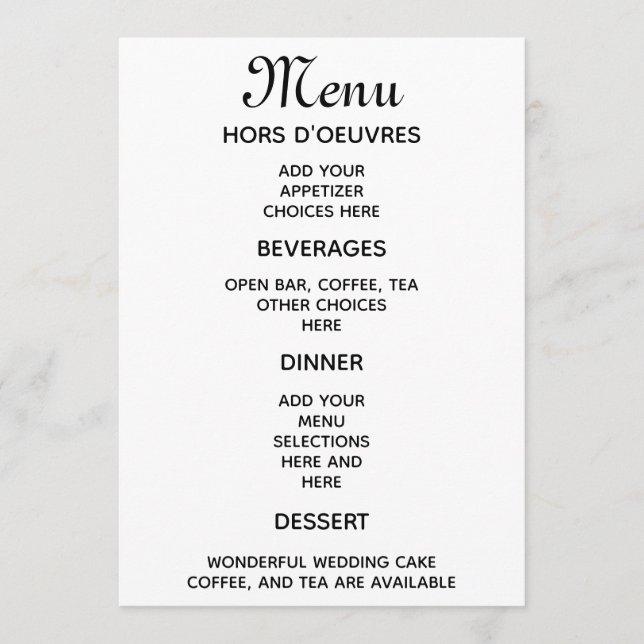 Menu de recepção de casamento simples (Frente)