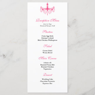 Menu de recepção do candelabro rosa e preto