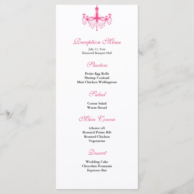 Menu de recepção do candelabro rosa e preto (Frente)