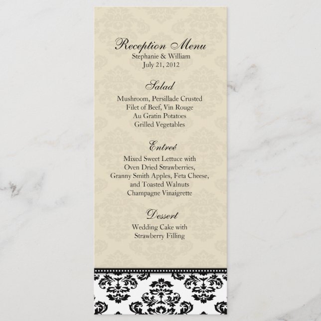 Menu de Recepção do Damasco Branco e do Damasco de (Frente)