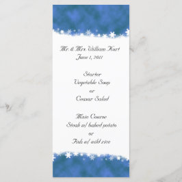 Menu de Recepção do Floco de Neve Azul e Branco