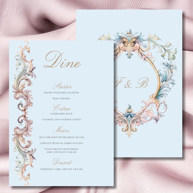 Menu de repouso barroco azul era regência do casam (Criador carregado)