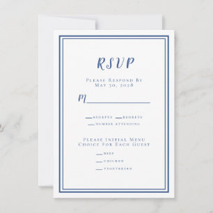 Menu de Resposta de Casamento Minimalista Azul e B
