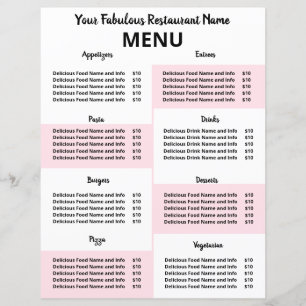 Menu de Restaurante Descartável para Covid-19 rosa