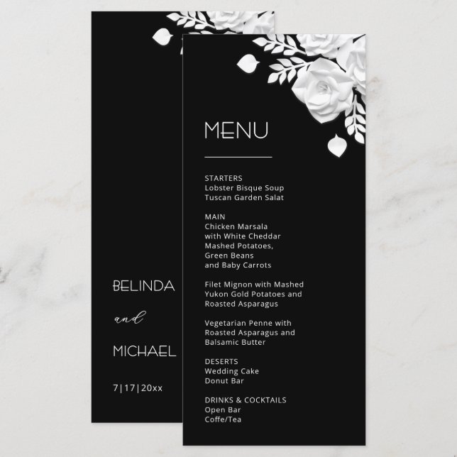 Menu de Rosas Brancas Recortadas em 3D (Frente/Verso)
