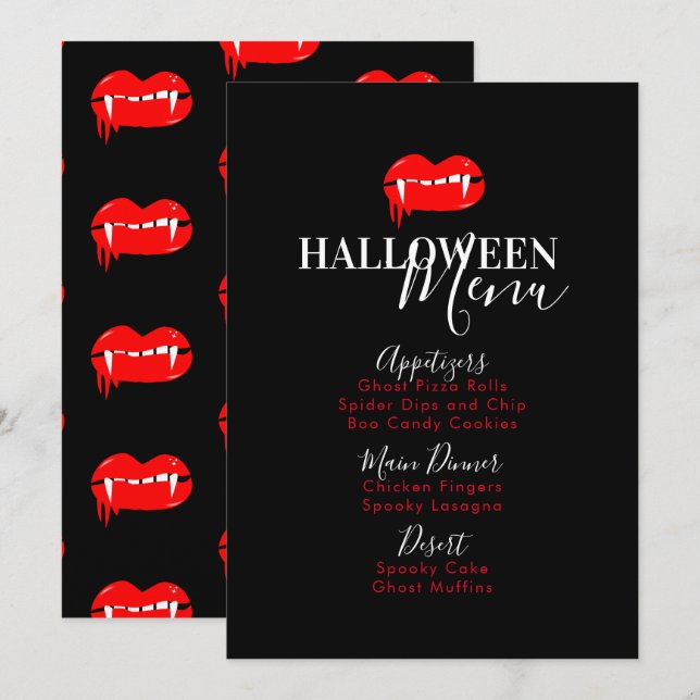 Menu de Sangue de Lábios de Vampiro para Festa de  (Frente/Verso)