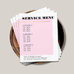 Menu de Serviço de Linha Dourada Mínima Rosa Faux<br><div class="desc">Modelo de menu de serviço elegante para profissionais de beleza. Design simples e elegante com linha falsa de ouro e fundo rosa/branco. Design elegante e limpo. Se precisar de ajuda para personalizar este produto,  entre em contato conosco.</div>