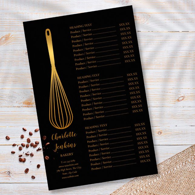 Menu de Serviço de Padaria e Patisserie Black Gold (Criador carregado)