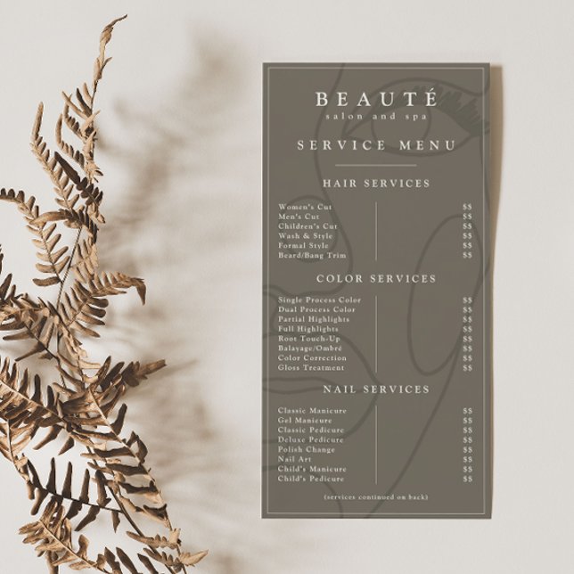 Menu de Serviço de Spa/Salão Neutro Moderno e Mini (Criador carregado)