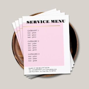 Menu de Serviço Minimalista Rosa com Linha de Ouro