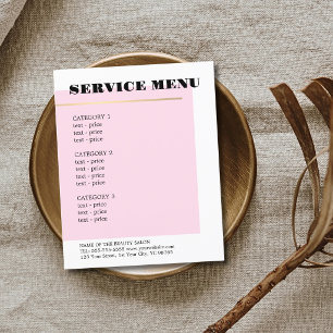 Menu de Serviço Minimalista Rosa Linha Ouro Falso