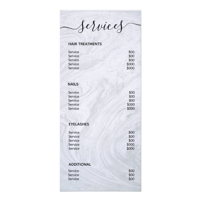 Menu de Serviço Simples de Marble Salon Elegante M (Verso)