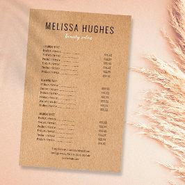 Menu de Serviços de Salão Kraft Rústico Moderno Si
