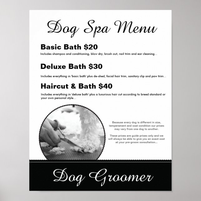 Menu de Spa de Embelezamento Canino - Poster Perso (Frente)