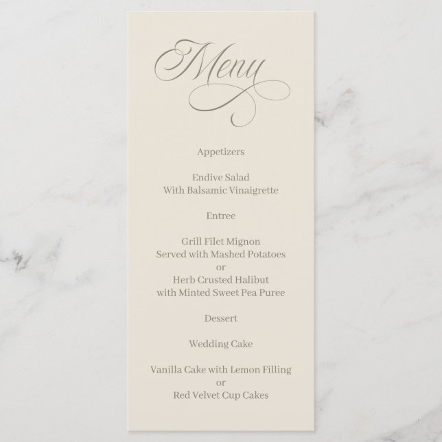 Menu de Villa Toscana com Caligrafia Elegante (Frente)