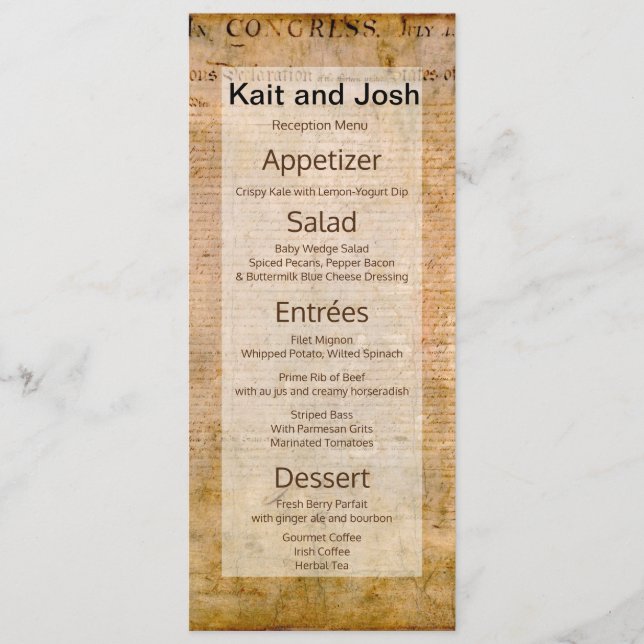 Menu Declaração de Independência 📜 antigo Parchmen dos (Frente)