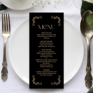 Menu Deco Moderno Casamento Elegante em Preto e Doura