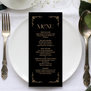 Menu Deco Moderno Casamento Elegante em Preto e Doura