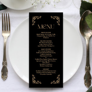 Menu Deco Moderno Casamento Elegante em Preto e Doura