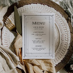 Menu Deco Moderno | Casamento negro e branco legante<br><div class="desc">Este cardápio glamouroso de casamento apresenta um giro moderno em deco clássico de arte. Uma imagem geométrica ornamentado,  preta e ornamentação decoram um fundo branco elegante para um visual dramático e vintage do menu janto.</div>