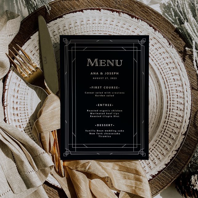 Menu Deco Moderno | Casamento preto e branco Elegante O (Criador carregado)
