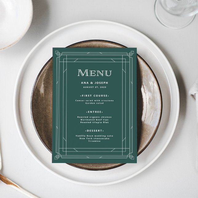 Menu Deco Moderno | Casamento Verde de Feriado Elegante (A festive green menu for your elegant holiday wedding)