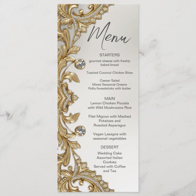 Menu Decorativo de Casamento Dourado (Frente)