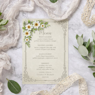 Menu Decorativo De Vintagem Floral De Cor Branca Rústic