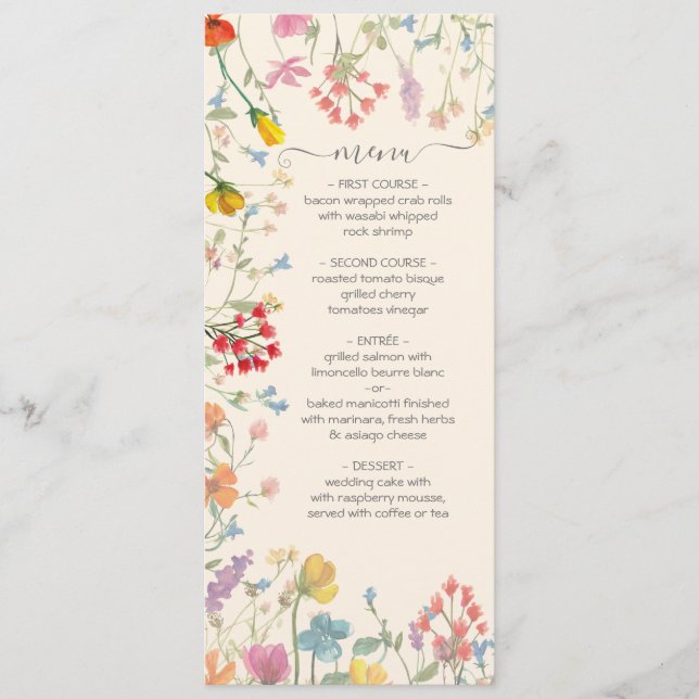 Menu Delicar Casamento de Jardim Floral de Flor Selvage (Frente)