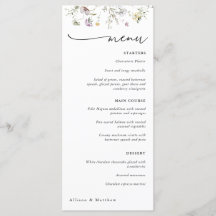 Menu Delicate Purple Wildflower