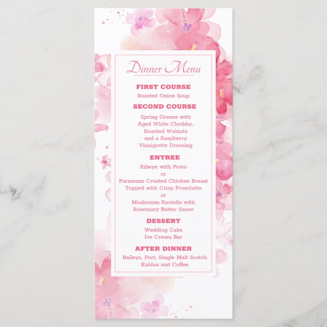Menu Delicate Watercolor Floral Wedding (Frente)