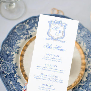 Menu Desenhador de Cores Azuis Monogramas Casamento