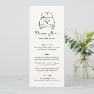 Menu Desenho à Mão de Carro Casamento Moderno