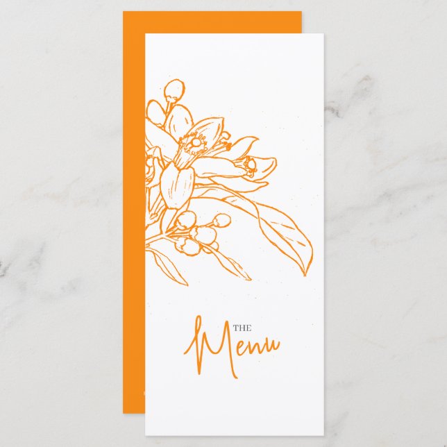 Menu Desenho cor de laranja, cardápio de casamento bran (Frente/Verso)
